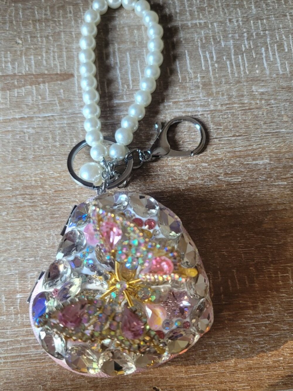 Rhinestone butterfly themed compact mirror keychain.  Brand new.